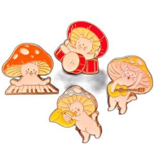 Mushroom kitty band enamel pin set of 4 ‎ musical